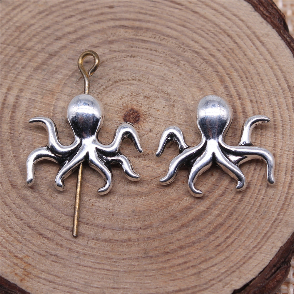 14x16mm 1.3g Antique Silver Zinc Alloy Squid Loose Metal Beads for Ocean Theme DIY Jewelry Making