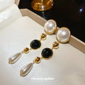 Black and White Beaded Pearl Teardrop Earrings Jewelry view 4