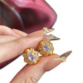 Gold Tone Square Halo Stud Earrings with Iridescent Crystals view 5