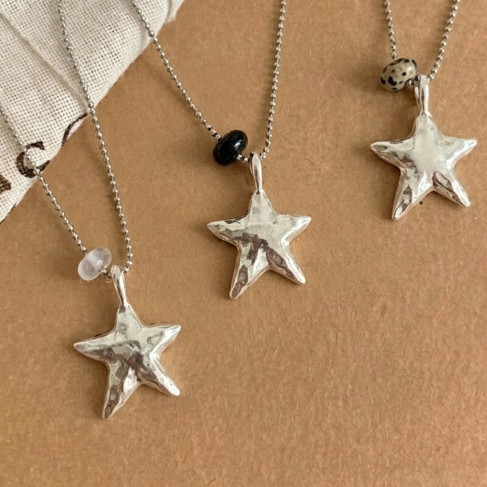 Hammered Star Pendant Necklaces With Three Accent Beads