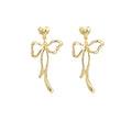Gold Liquid Metal Open Bow Heart Stud Drop Earrings view 5