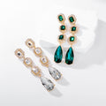 Green Gold Tone Green Emerald Column Openwork Crystal Four Designs Metal Dangle Earrings view 4