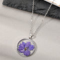 Twelve Design Silver Tone Round Resin Pressed Flower Pendant Necklaces view 5