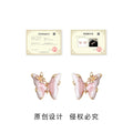 Pink Enamel Butterfly Stud Earrings Gold Crystal Accents view 3