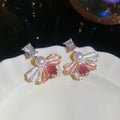 Blue and Purple Fan Drop Earrings with Pearl Accents view 7