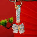Striped Crystal Bow Keychains with Jeweled Wrist Straps in Five Colors view 8