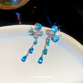 Blue Crystal Butterfly and Teardrop Long Tassel Earrings view 3