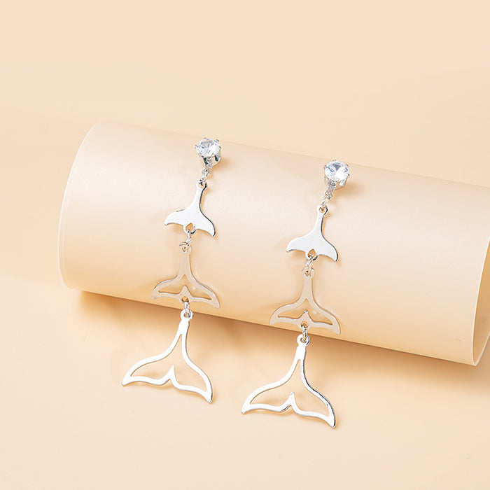 Gold Mermaid Tail Cascade Drop Earrings Crystal Stud