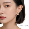 Gold Cat Claw Pink Heart Enamel CZ Accent Stud Earrings view 2