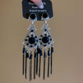 Crystal Flower and Black Fringe Drop Earrings Decorative Jewelry Pair view 6