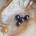 Iridescent Dark Ball Stud Earrings Oil Slick Purple Green view 4