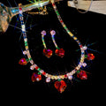 Multicolor Crystal Heart Drop Necklace and Earring Set view 6