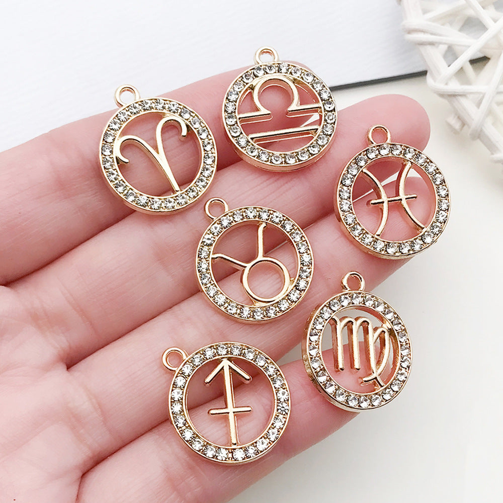 Zinc Alloy Rhinestone Zodiac Sign Charm Pendant for DIY Necklace Earrings Keychain