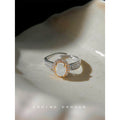 Two-Tone Open Oval Cabochon Halo Pavé Adjustable Ring view 4