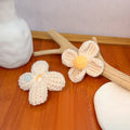 Crochet Yarn Flower Stud Earrings Cream and Green Styles view 4