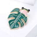 Green Leaf Frog Brooch in Black or Pink with Gold Tone Trim view 2