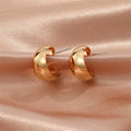 Smooth Wide C-Shaped Stud Earrings in Gold and Silver Tone view 3