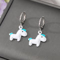 Silver Tone Yellow Duck and White Horse Huggie Drop Earrings view 3