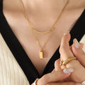 Double Layer Curved Bar and Engraved Tag Pendant Necklace view 4