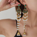 White Green and Red Pearl Look Jhumka Long Earrings view 1