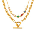 Gold Stainless Steel OT Link Chain And Multicolor Zircon Necklace view 5