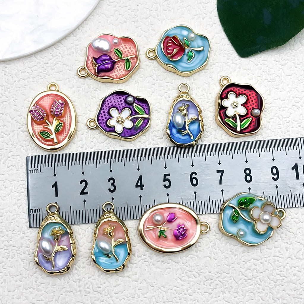 Zinc Alloy Monet Garden Oil Painting Pearl Charm Pendant for DIY Keychain Earrings Necklace