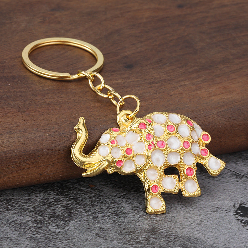 Colorful Rhinestone Elephant Keychain 3D Metal Animal Bag Charm Accessory
