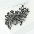 Gunmetal Crystal Bow and Floral Spray Statement Brooch view 3