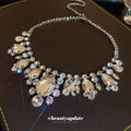 Silver Round Teardrop Crystal Bib Statement Necklace Single view 2