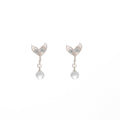 Clear Butterfly and Round Gray Drop Silver Tone Stud Earrings view 5
