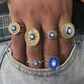 Gold Tone Blue Evil Eye Adjustable Cuff Rings in Six Designs view 1