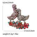 Two Duck Rhinestone Brooch Antique Gold Floral Base Pin view 6