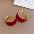Leopard Brown and Red Velvet Wide Gold Tone Hoop Earrings view 8