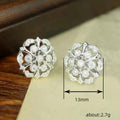 Silver Tone Open Flower Cluster Stud Earrings with Clear Stones view 4