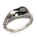 Blackened Silver Eagle Wing Ring Black Stone Center view 2