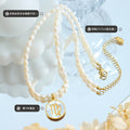 Pearl Strand Zodiac Disc Pendant Necklace Gold Shell Inlay view 2