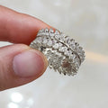 Gold and Silver Tone Leaf Stone Eternity Band Ring view 6