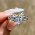 Silver Clear Heart Double Band Pave Finger Ring Sizes 6-10 view 2