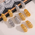 Ribbed Capsule Stud Earrings Rhinestone Bands Gold Steel view 2