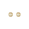 Square Cream Cat Eye Glass Stud Earrings Gold Frame view 5