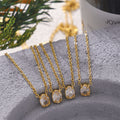Gold Oval Solitaire Zircon Pendant Necklace On Cable Chain view 1