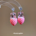 Pink Strawberry Bear Drop Earrings with Crystal Studs view 2
