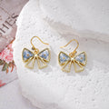 Gold Bow Pressed Flower Resin Drop Earrings Blue Red 2 Styles view 2
