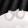Silver Tone Leaf Hoop Earrings with Marquise Clear Stones view 3