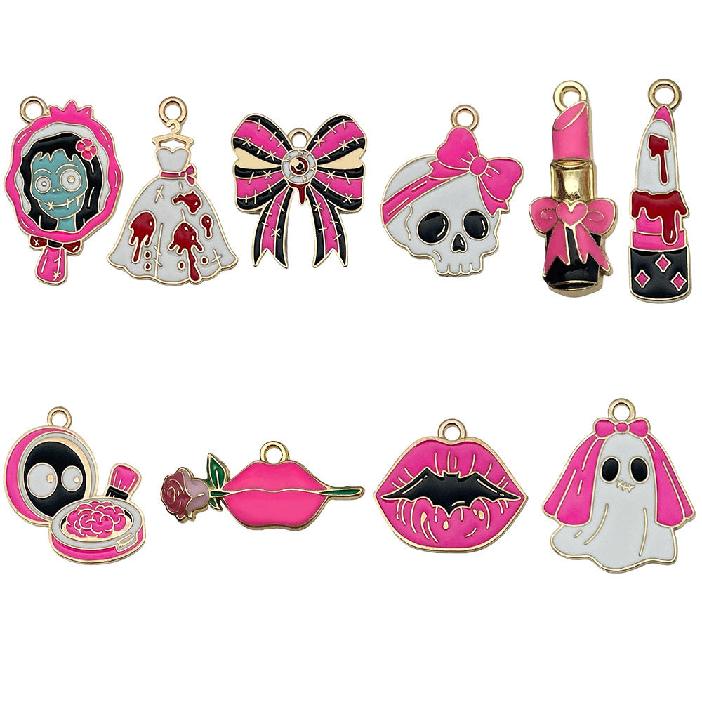 Zinc Alloy Enamel Skull Ghost charm pendant for DIY Halloween necklace earring