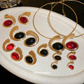Gold Resin Oval Curl Stud Earrings Collar Necklaces 6 Styles view 1