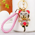 Jeweled Hugging Tiger Keychains with Braided Wrist Loop Options view 3
