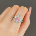 Pink Square Floral Cluster Ring In Polished Silver Tone view 4