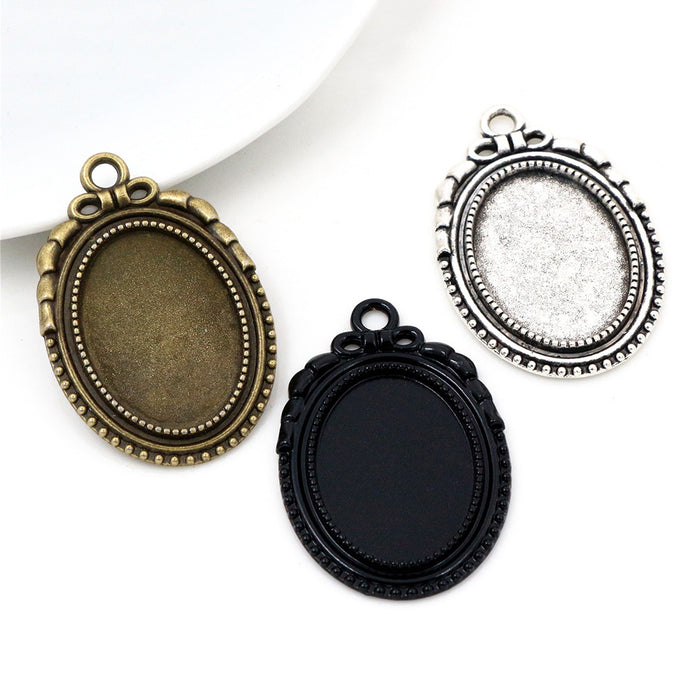 Dotted Rim Oval 18x25mm Metal Cabochon Pendant Trays
