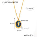 Gold Oval Abalone Shell Star Pendant Necklace Herringbone view 6